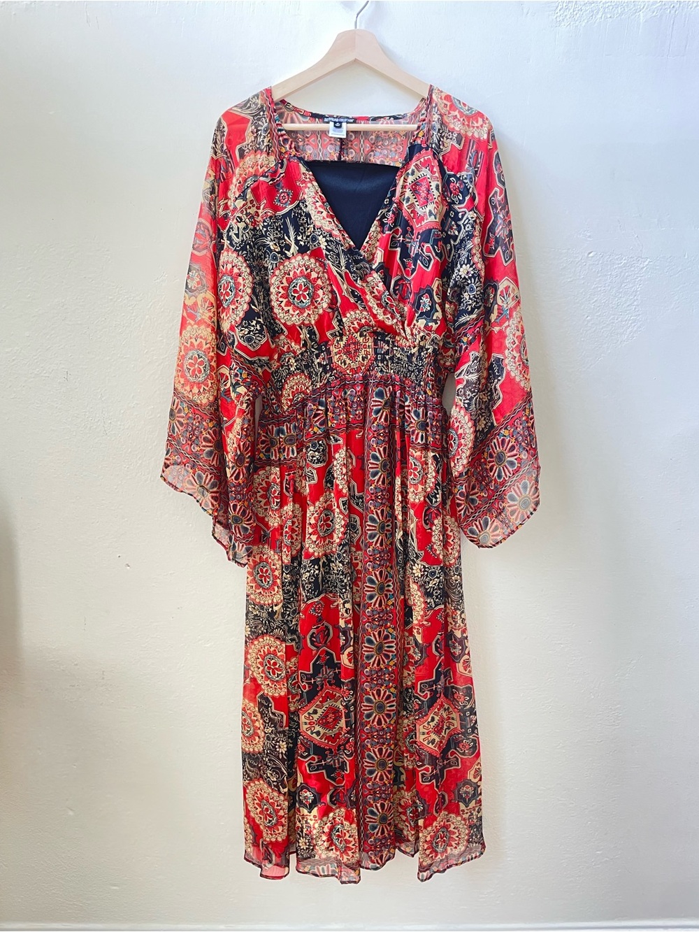The Pyramid Collection Boho Mandala Sheer Bell Sleeve Maxi Dress M Whimsigoth